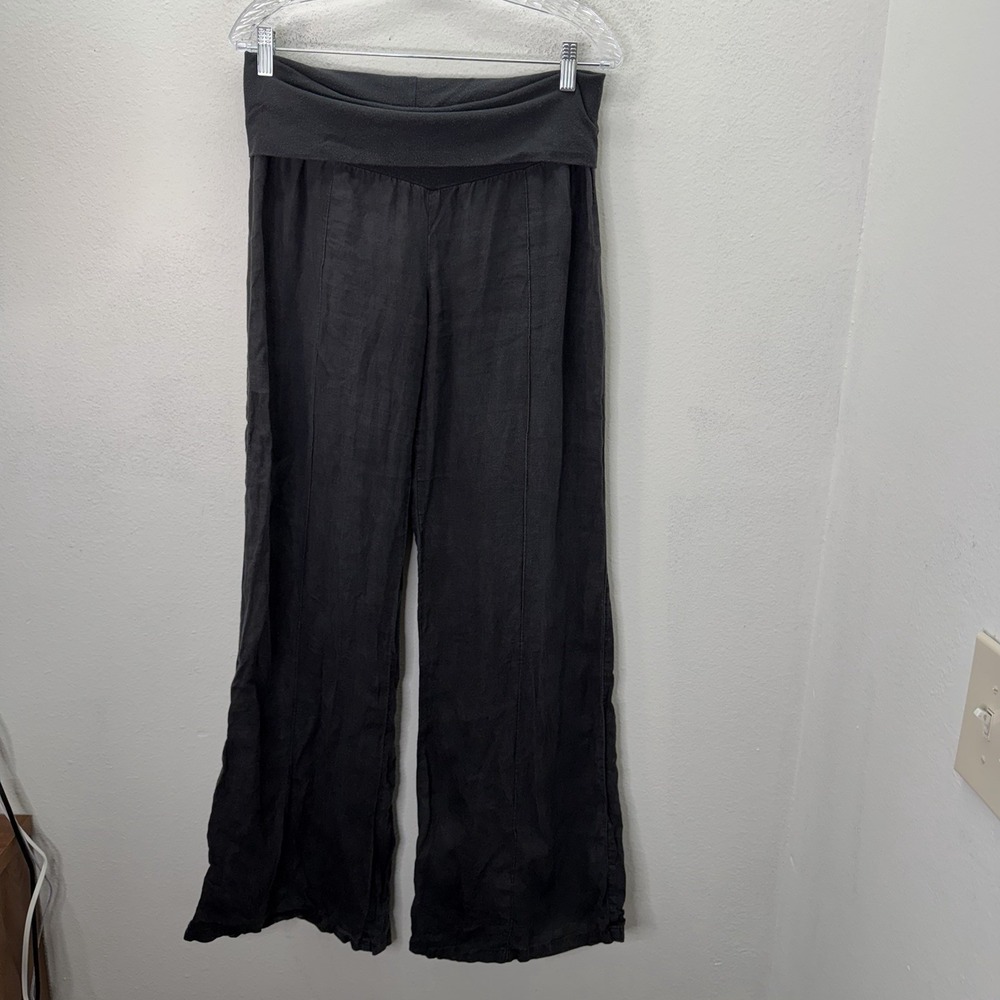 Fresh Laundry Black 100% Linen Foldover Pants High Waist Wide Leg Minimalist M